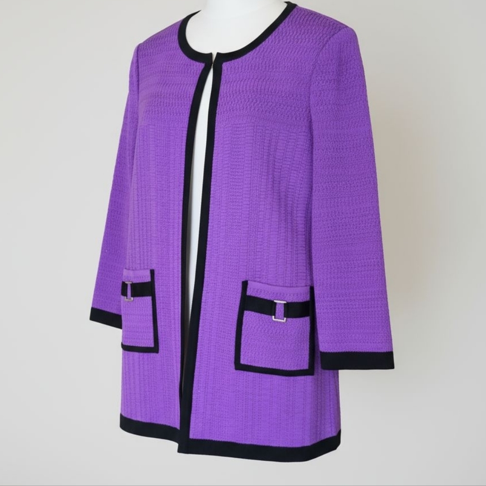Ming Wang Heritage Purple Black Knit Cardigan Blazer Size Small - Picture 2 of 9
